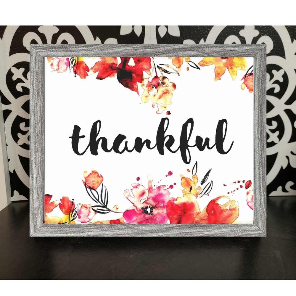 8x10 framed Watercolor Thankful Floral Print